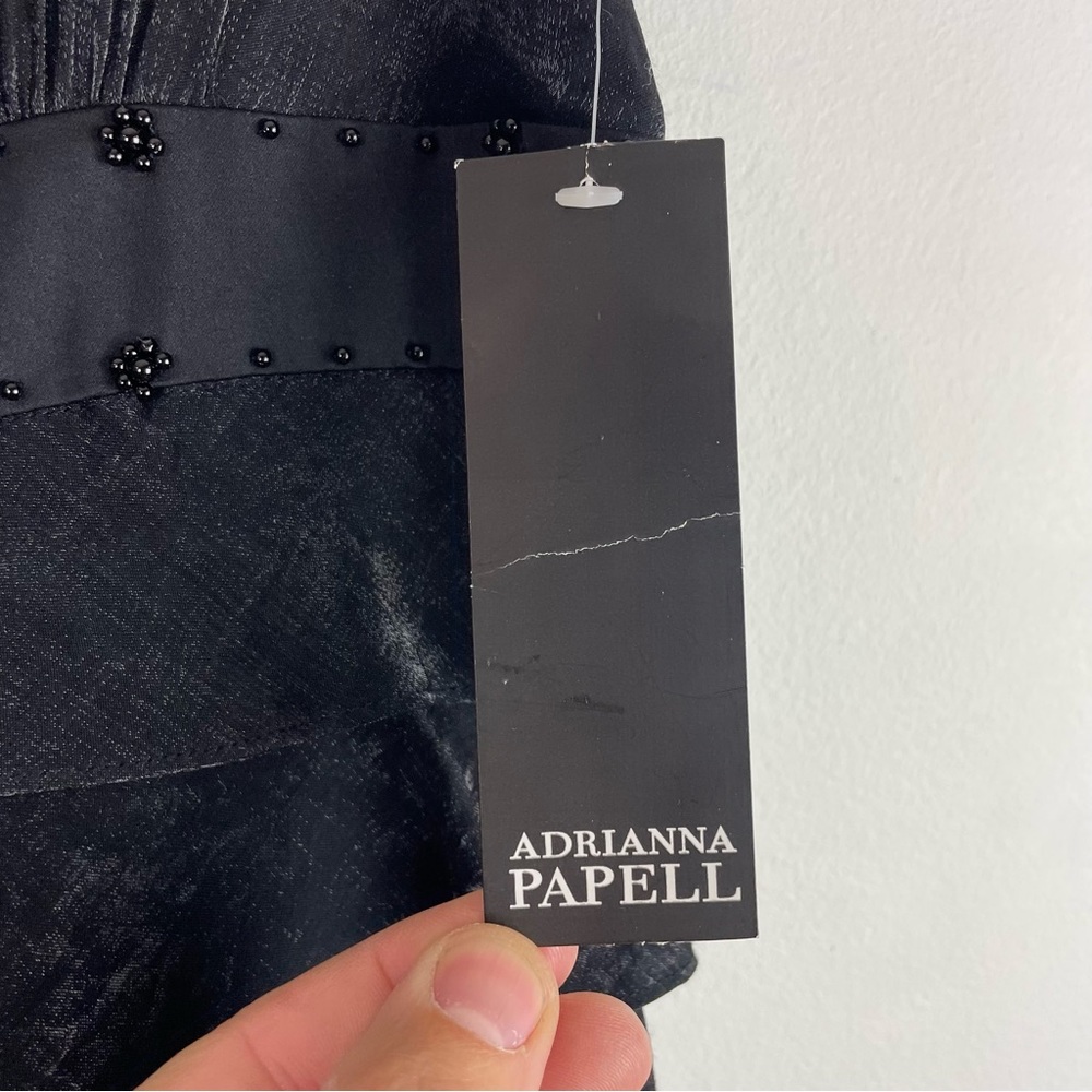 NWT Adrianna Papell Black Cocktail Dress Tiered Ruffle Sleeveless Beaded Neck - Picture 4 of 12